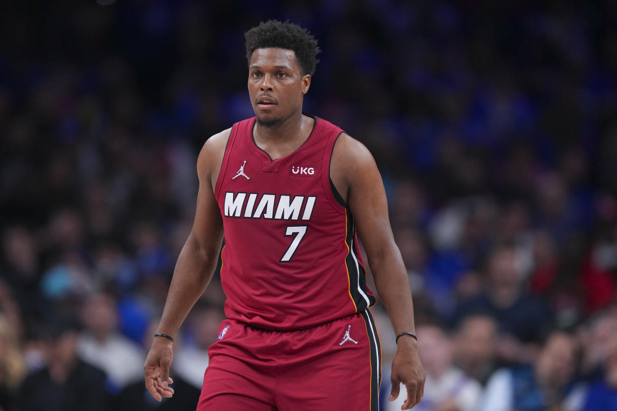 Miami Heat guard Kyle Lowry has been battling a hamstring injury for much of these playoffs. (Mitchell Leff/Getty Images)
