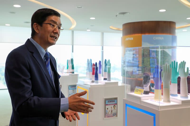 Top Glove Managing Director Lee Kim Meow speaks during an interview with Reuters, at Top Glove headquarters in Shah Alam