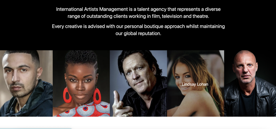 Screenshot of IAM’s homepage before Lindsay Lohan and Michael Madsen were removed