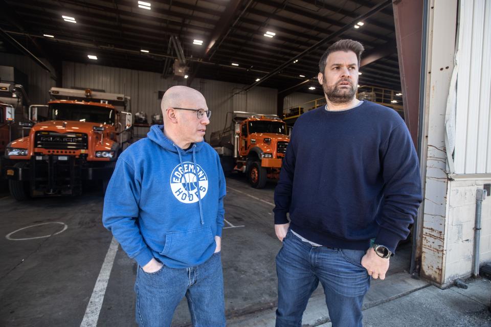 Jon Lewis and Jeff Sherwin, photographed Feb. 14, 2023, are among the residents of Edgemont who are in favor Edgemont becoming the Town of Greenburgh's seventh village. Sherwin, who chairs chairs the Edgemont Incorporation Committee, says that the new village would consider sharing services with the town, such as police and public works.
(Credit: Seth Harrison/The Journal News)