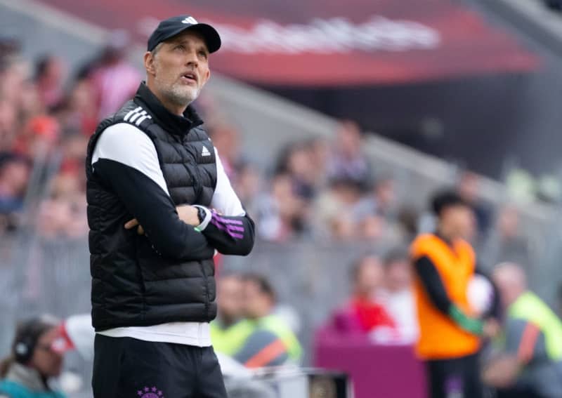 Munich coach Thomas Tuchel follows the match from the touchlines during the German Bundesliga soccer match between Bayern Munich and Eintracht Frankfurt at the Allianz Arena. Sven Hoppe/dpa