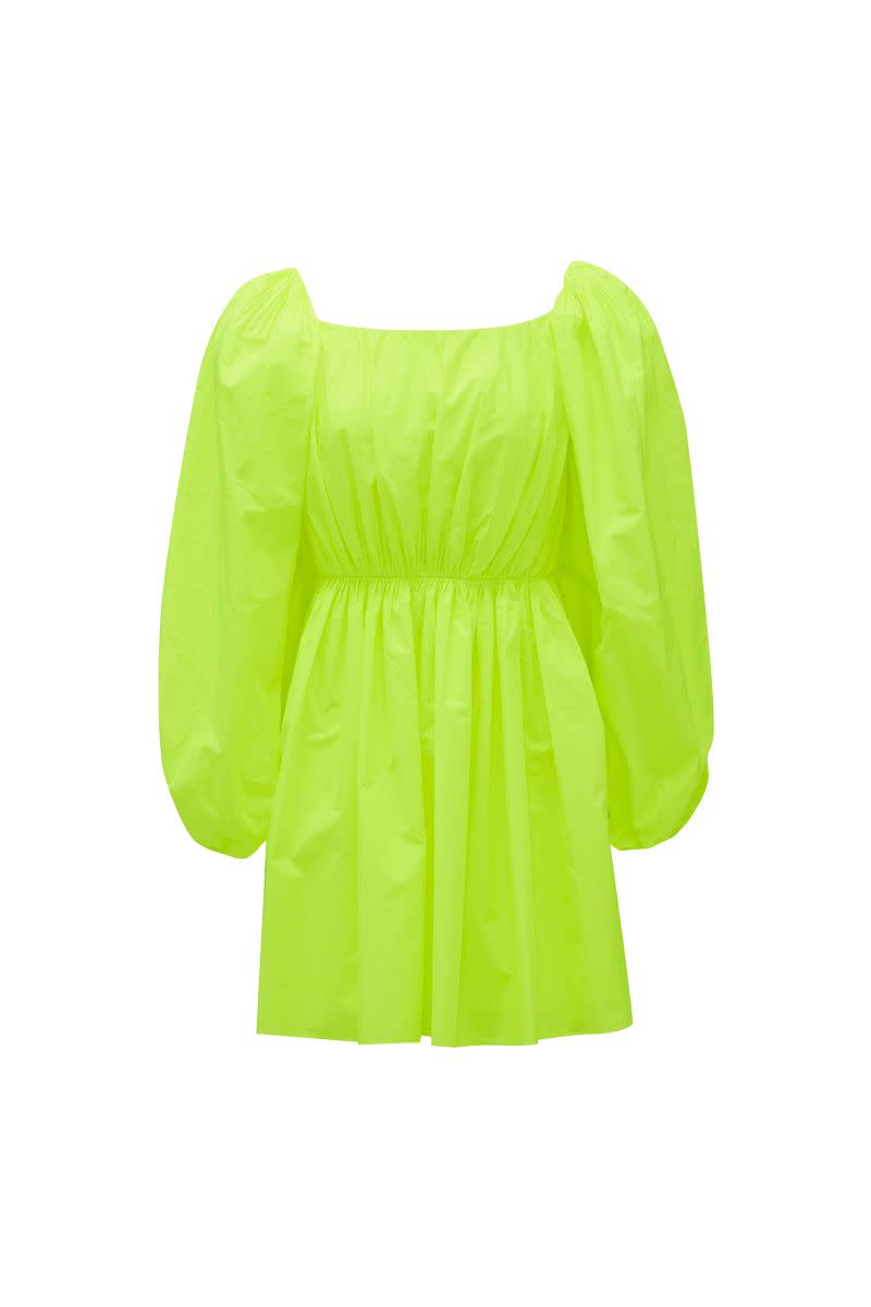 Valentino Puff Sleeve Neon Poplin Mini Dress