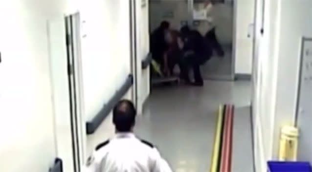 Some of the violence caught on CCTV. Source: Royal Brisbane Women's Hospital