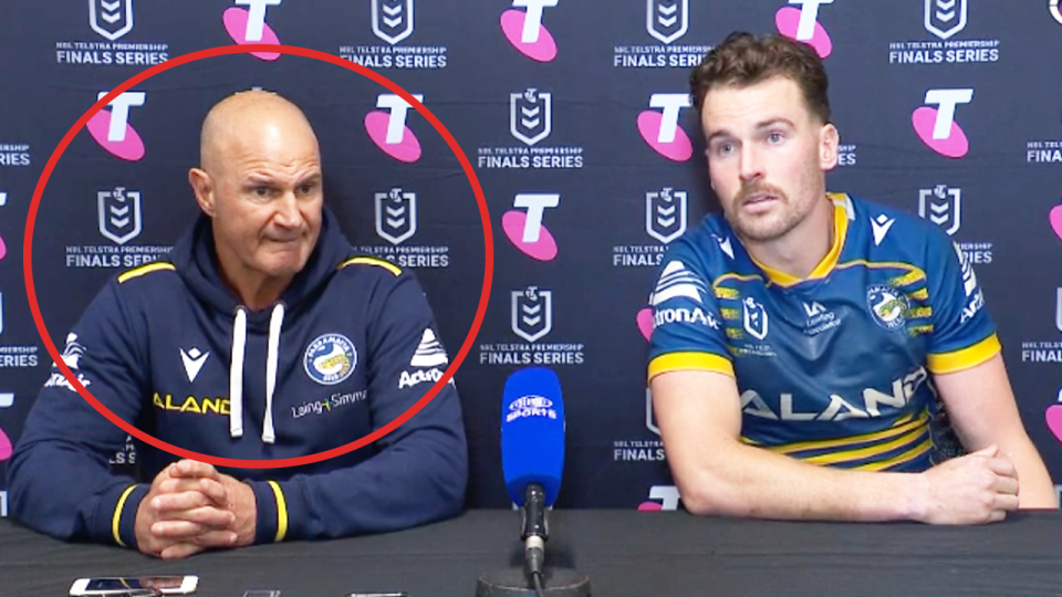 Eels coach Brad Arthur (pictured left) speaking to the media after the NRL Finals.