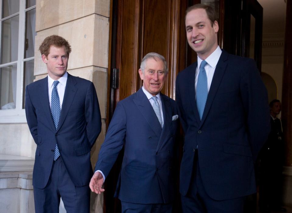 Prince Harry, King Charles III and Prince William in London on Feb. 13, 2014. AP