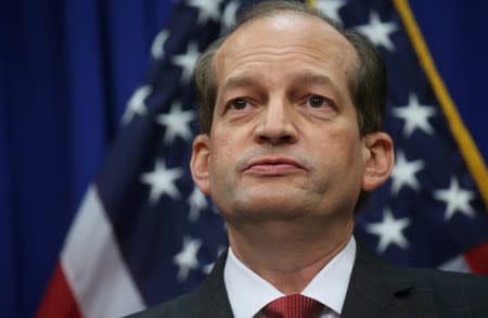 U.S. Labor Secretary Alexander Acosta holds news conference about his role in a 2008 plea deal with financier Epstein at the Labor Department in Washington