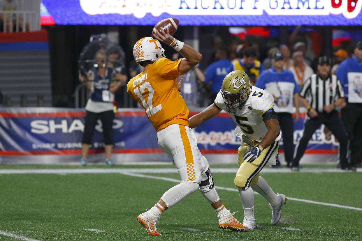 A.J. Gray (5) was Georgia Tech’s third-leading tackler in 2017. (Getty)