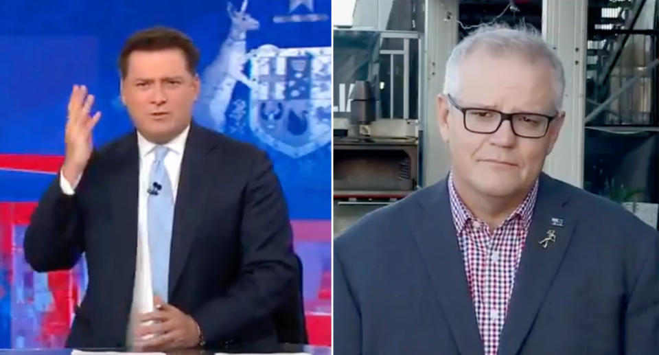 Scott Morrison, right, took umbrage with the suggestion from Karl Stefanovic, left, the softer stance was a shift from the government.