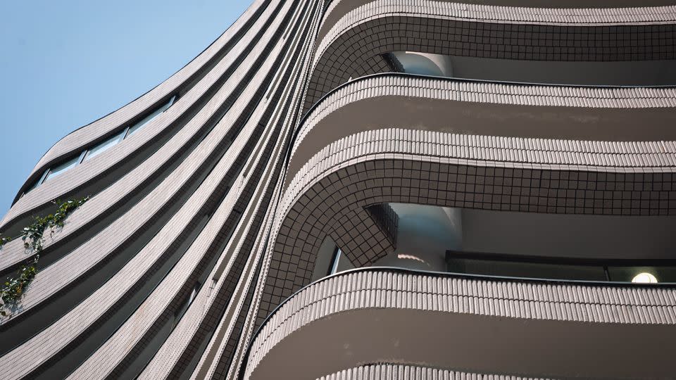 The wavy exterior of Shan Sum, a private columbarium tower in the Kwai Chung district of Hong Kong on June 2. - Noemi Cassanelli/CNN