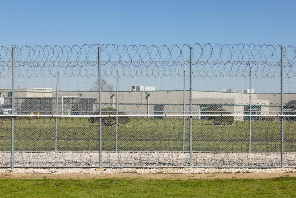 The Allan B. Polunsky Unit is located in Livingston, Texas on Jan. 31, 2024. Fences line the outside of the prison.