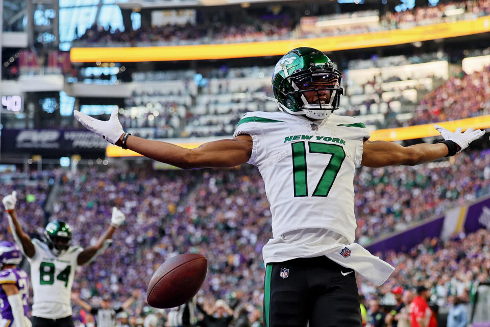 New York Jets receiver Garrett Wilson leads a young, intriguing team into the 2023 season. (Photo by Adam Bettcher/Getty Images)