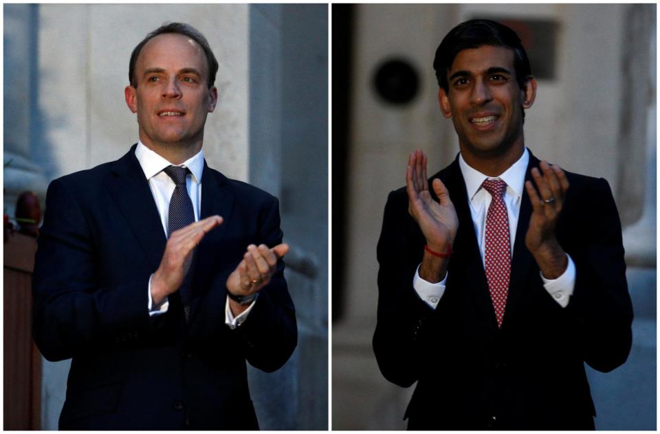 Dominic Raab and Rishi Sunak take part in the Clap for Carers (PA)