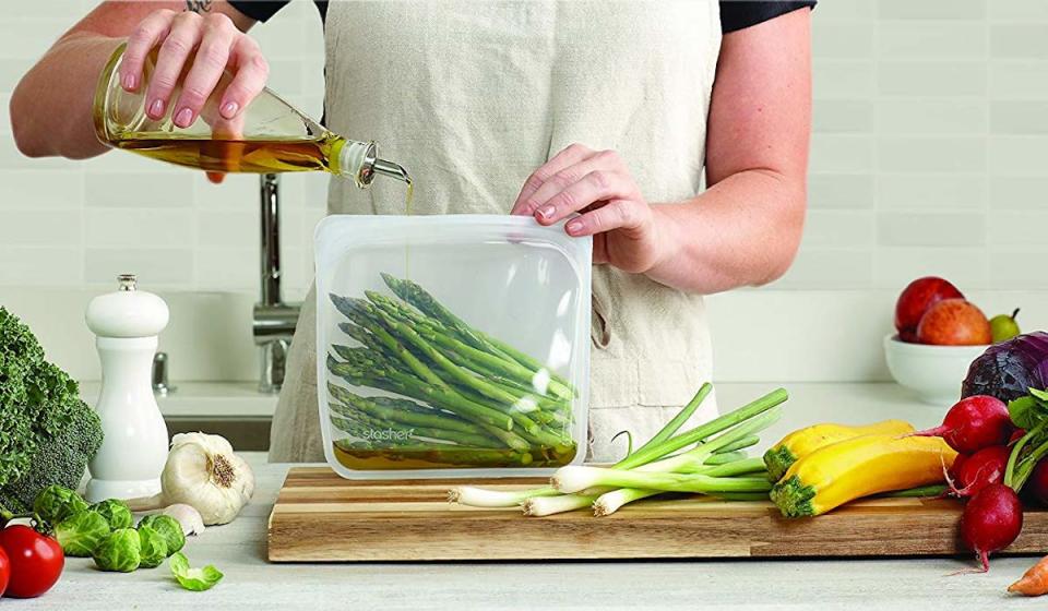 Silicone food bags are completely non-toxic, dishwasher- and freezer-safe, and impenetrable. (Photo: Amazon) 