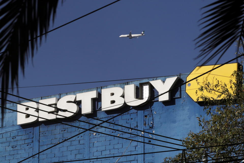 A sign marks a Best Buy store at the upscale neighbourhood of Polanco, in Mexico City, Mexico, Mexico November 24, 2020. REUTERS/Henry Romero