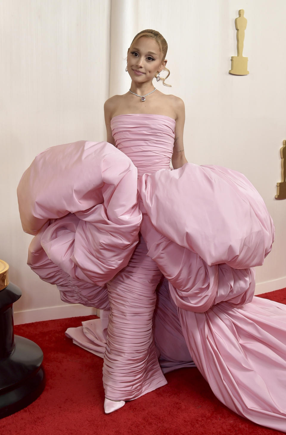 Ariana Grande arrives at the Oscars on Sunday, March 10, 2024, at the Dolby Theatre in Los Angeles. (Photo by Richard Shotwell/Invision/AP)