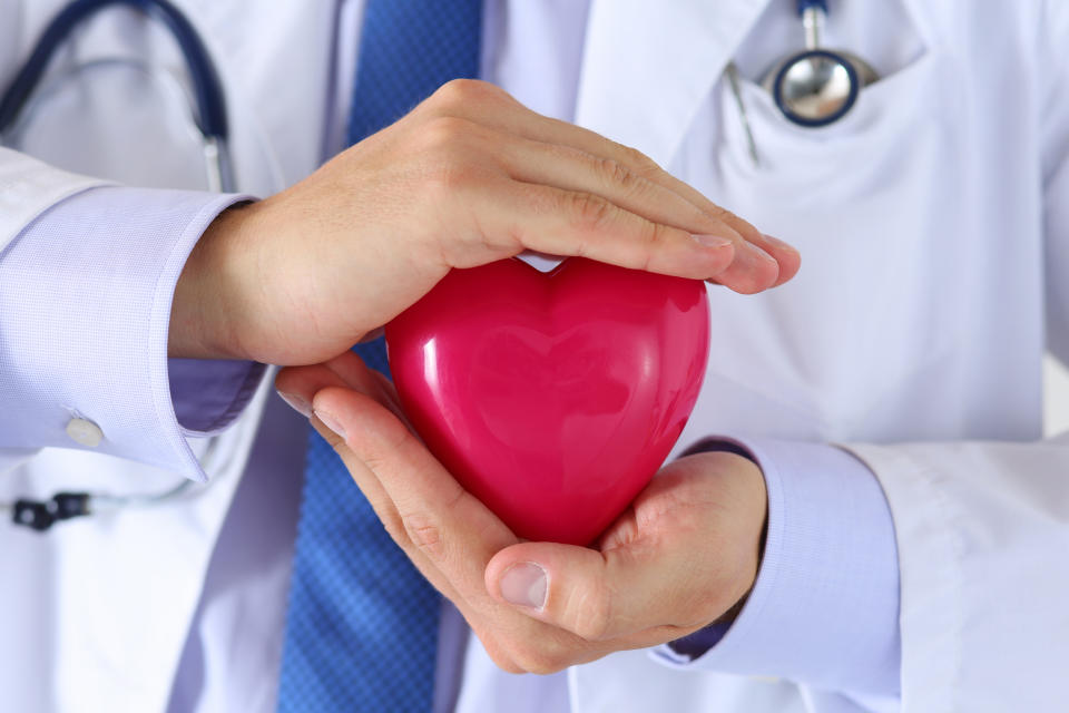 Doctor holding a plastic heart in hands