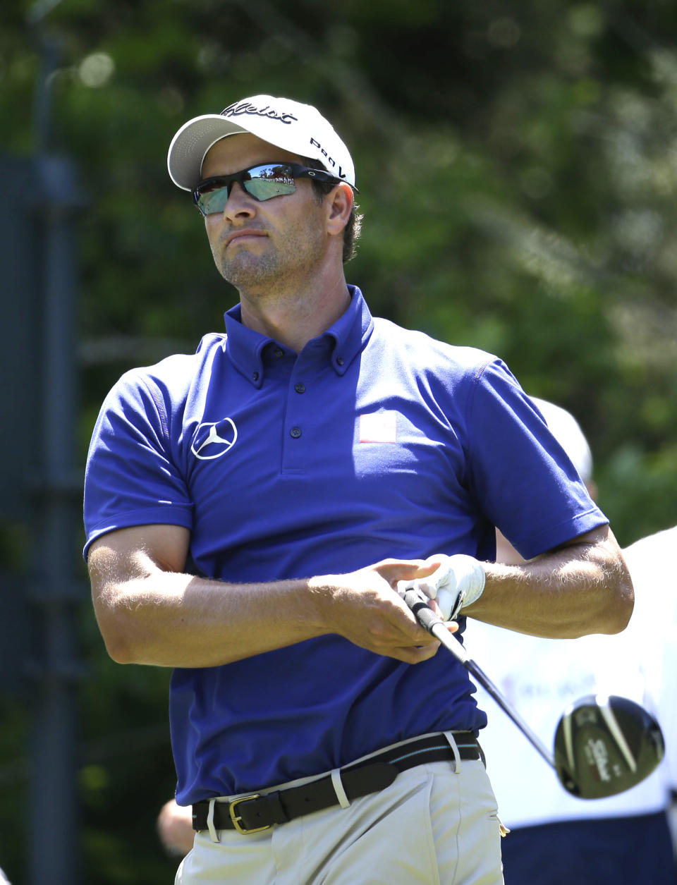 Adam Scott of Australia hits from the fifth tee during the first round of The Players championship golf tournament at TPC Sawgrass, Thursday, May 8, 2014 in Ponte Vedra Beach, Fla. (AP Photo/Lynne Sladky)