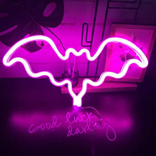 12) HEYFUNi Fiee Pink Bat Shaped Neon Signs