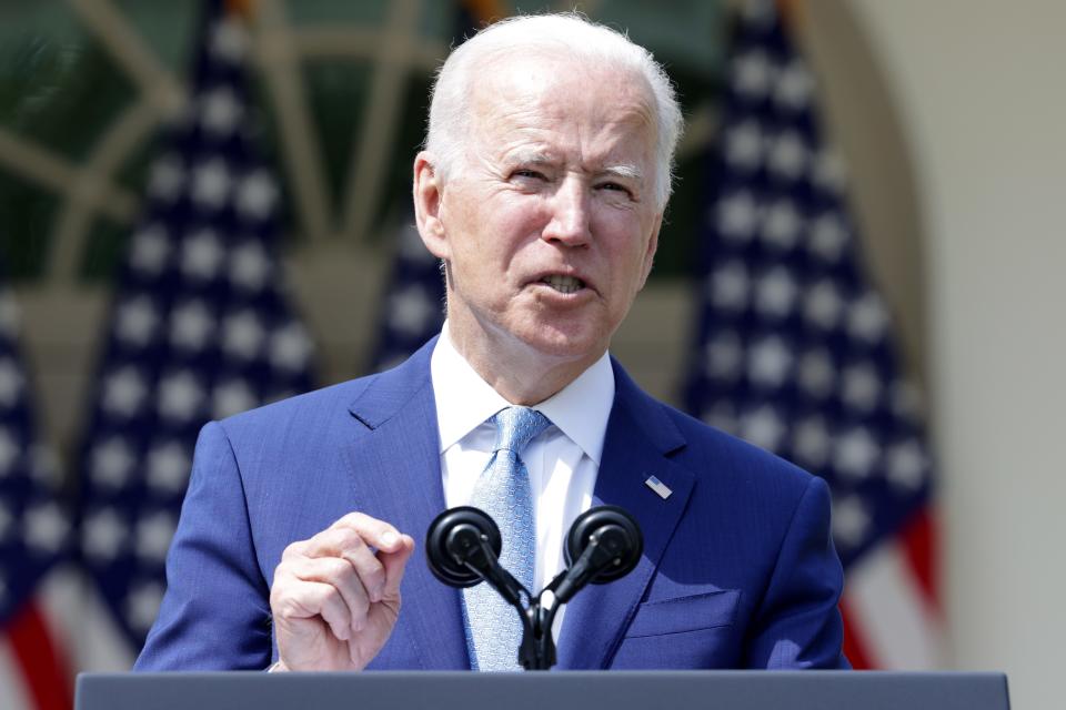 President Joe Biden speaks during an event on gun control in the Rose Garden at the White House on April 8, 2021, in Washington, D.C. Biden signed executive orders to prevent gun violence and announced his pick of David Chipman to head the Bureau of Alcohol, Tobacco, Firearms and Explosives.