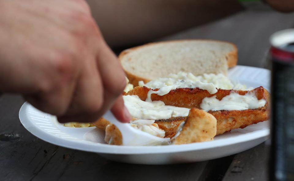 Deep fried walleye is one of many food choices available at Walleye Weekend in Lakeside Park.