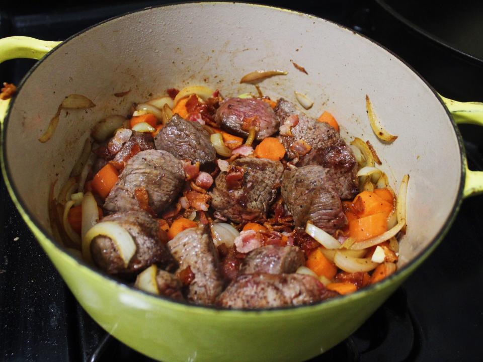 the beef bourguignon before adding the wine and stock