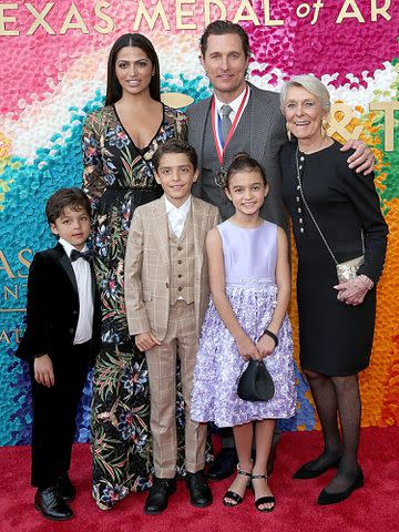 <p>Gary Miller/Getty</p> Left to right: Livingston Alves McConaughey, Camila Alves, Levi Alves McConaughey, Matthew McConaughey, Vida Alves McConaughey and Kay McConaughey on February 27, 2019 in Austin, Texas