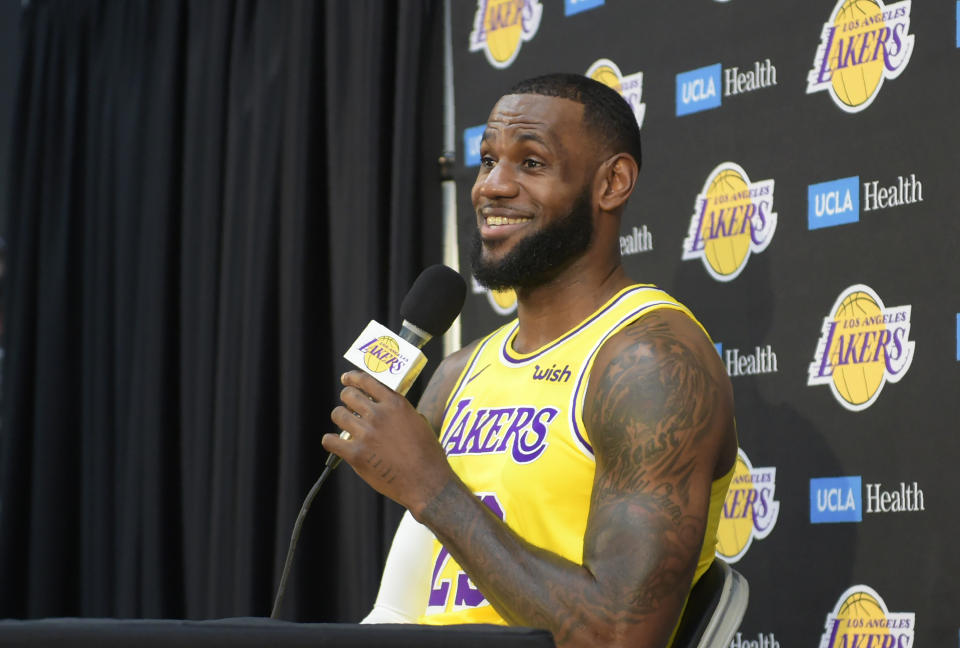 LeBron James was the center of attention at Lakers media day Monday. (Getty)