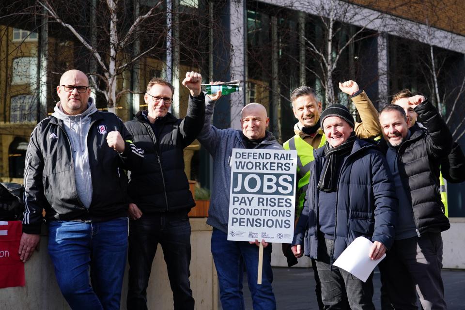 Aslef train workers at London Bridge station (PA)