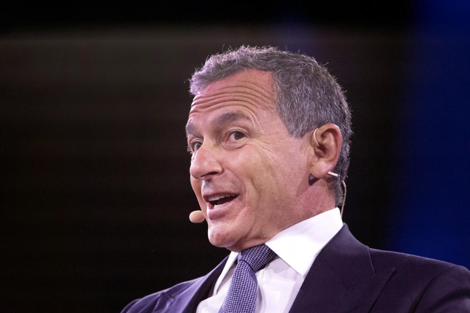 Bob Iger, Chairman and CEO of Walt Disney, speaks at the Bloomberg Global Business Forum, Wednesday, Sept. 25, 2019, in New York. (AP Photo/Mark Lennihan)