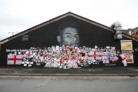 Marcus Rashford mural covered with messages of support after it was defaced following the Euro 2020 Final between Italy and England