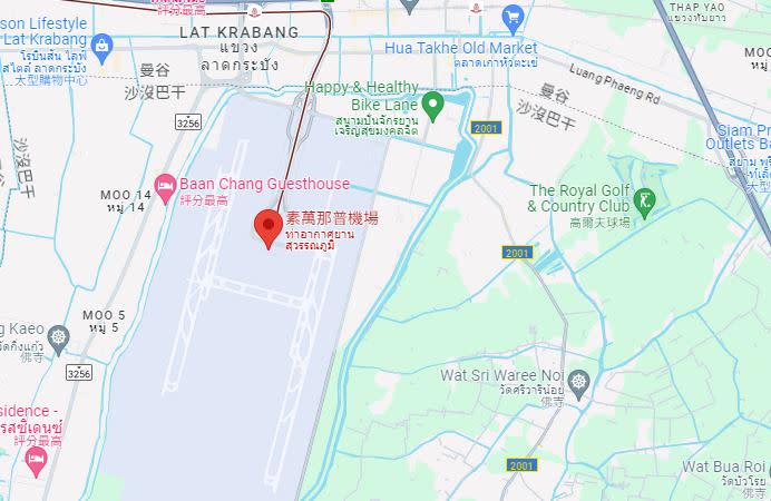 男子的遺體在泰國素萬那普機場禁區旁被發現。（圖／翻攝自google maps）