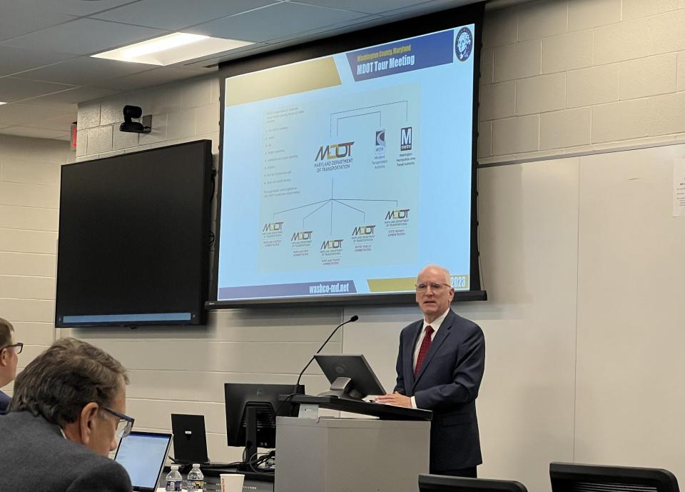 Maryland Transportation Secretary Paul Wiedefeld speaks during a Washington County transportation priorities meeting at the Washington County Public Safety Training Center in Hagerstown on October 5, 2023. Washington County Commission President John Barr told the secretary that Interstate “81 is paramount for our community.”