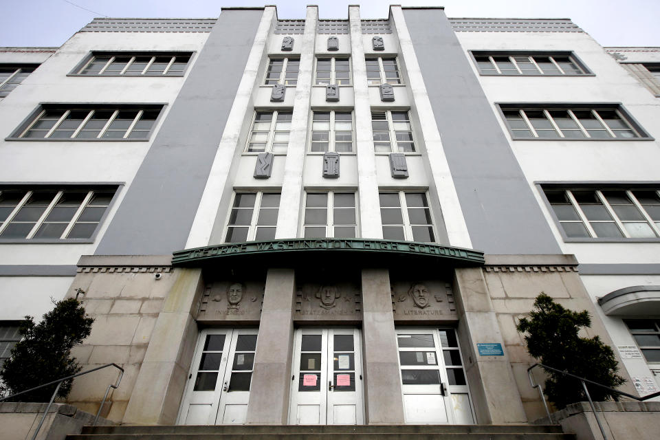 George Washington High School stands in San Francisco on March 12, 2020. (Jeff Chiu / AP file)