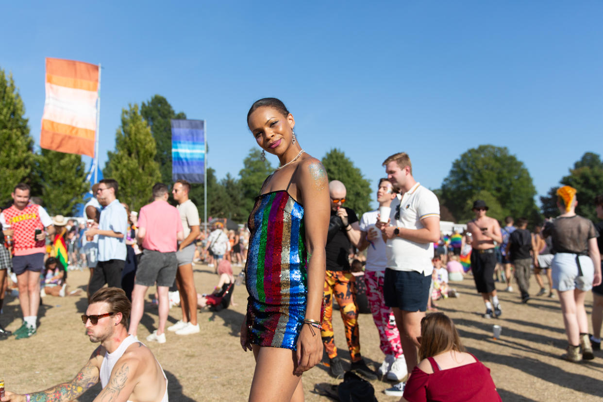 Pride fashion: Lily Nyangoi shows off the unofficial Pride uniform – rainbows and glitter. (Christian Cassiel)