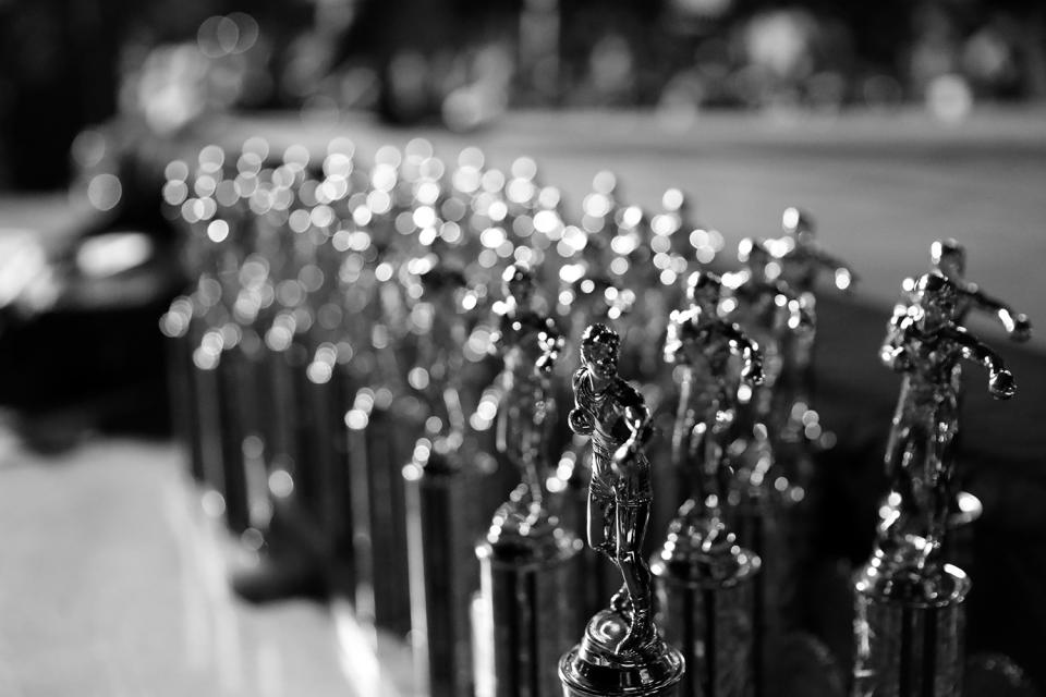 <p>Trophies for the fighters sit on the judges’ table during the Brooklyn Smoker in Coney Island, Brooklyn, on Aug. 24, 2017. (Gordon Donovan/Yahoo News) </p>