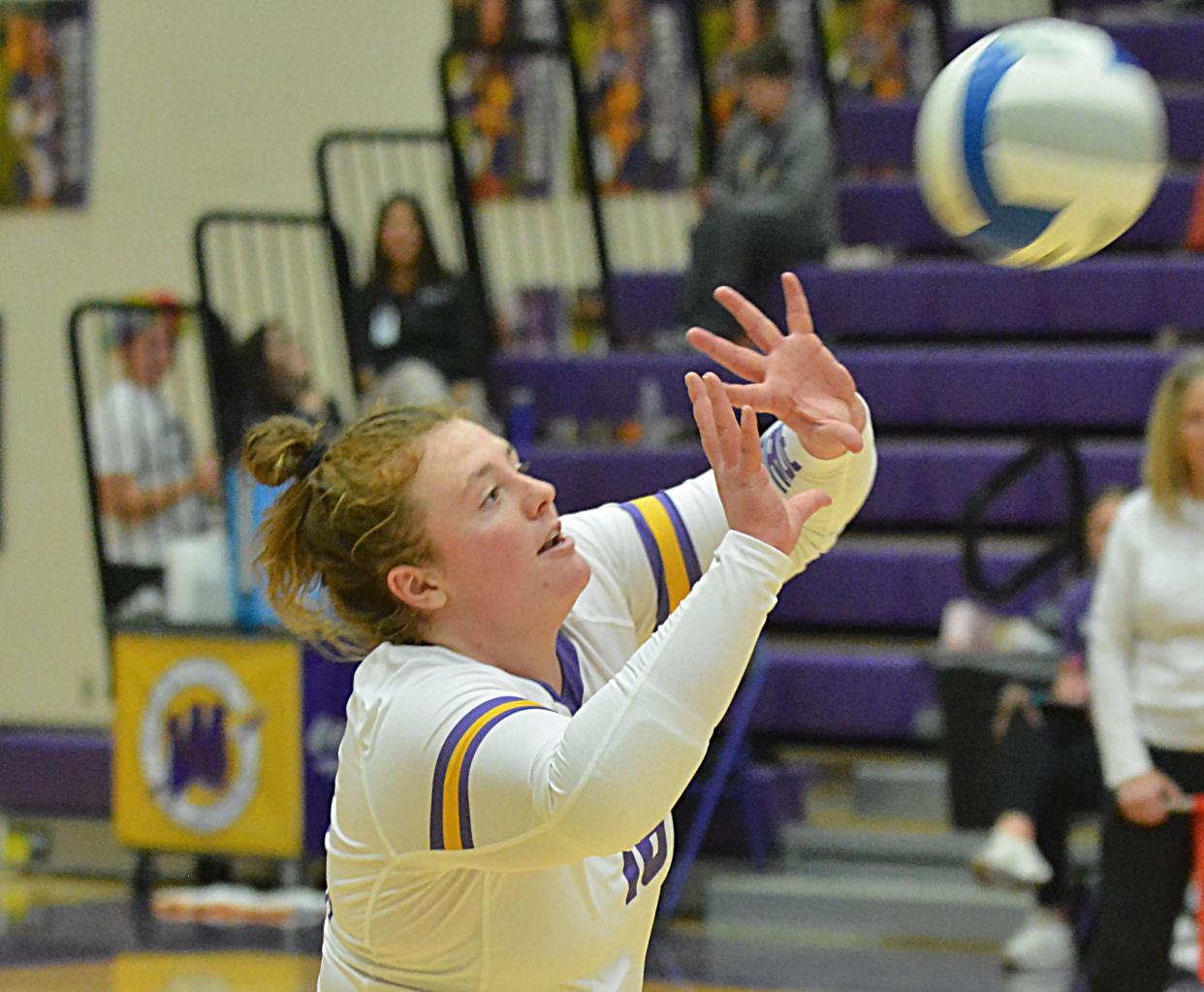 Watertown's Paige McAreavey lift her hands to receive the ball during an Eastern South Dakota Conference volleyball match against Yankton on Thursday, Nov. 2, 2023 in the Watertown Civic Arena.