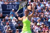Sep 4, 2016; New York, NY, USA; Roberta Vinci of Italy celebrates after defeating Lesia Tsurenko of Ukraine (not pictured) on day seven of the 2016 U.S. Open tennis tournament at USTA Billie Jean King National Tennis Center. Mandatory Credit: Anthony Gruppuso-USA TODAY Sports