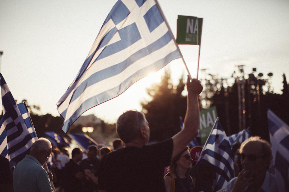 Kundgebung zum griechischen Staatsschulden-Referendum 2015 (Bild: Getty Images)