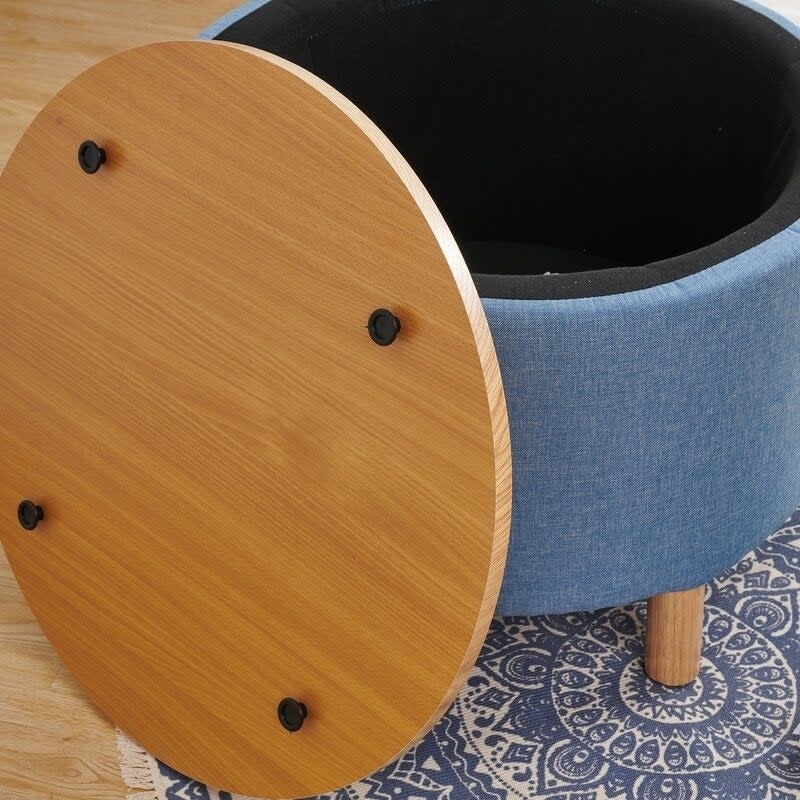 The coffee table with top removed in blue