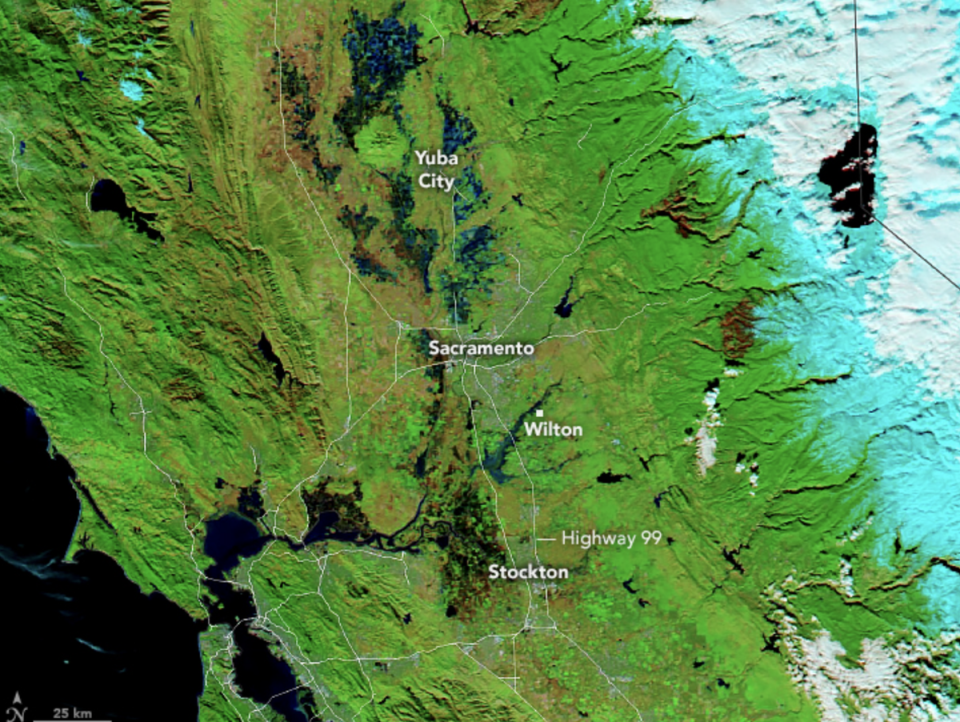 January 1, 2023 in northern California following the impacts of the bomb cyclone (Nasa Earth Observatory)