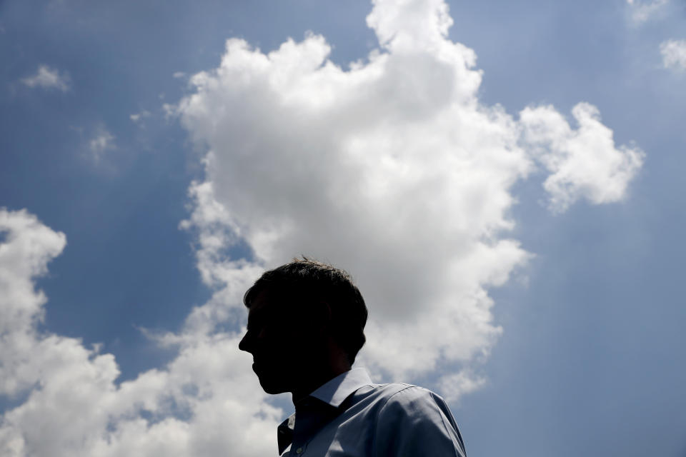 Democratic presidential candidate Beto O'Rourke tours the Coyote Run Farm, Friday, June 7, 2019, in Lacona, Iowa. (AP Photo/Charlie Neibergall)