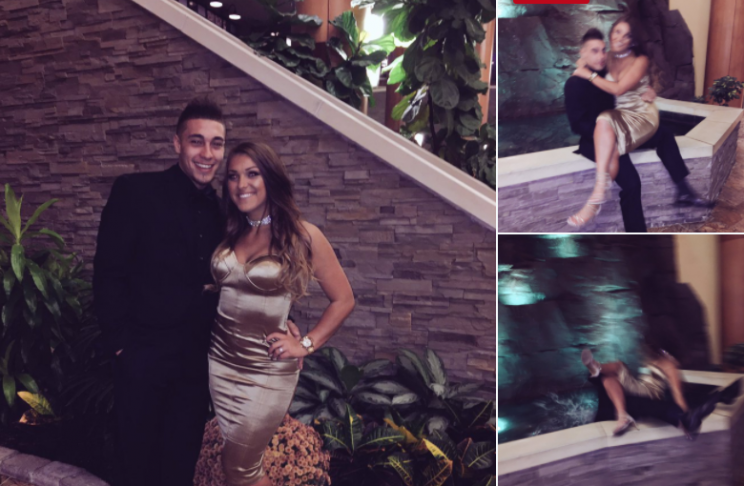 Elaina Vecchio's pictures of her falling into a fountain with her boyfriend during a romantic photo have gone viral