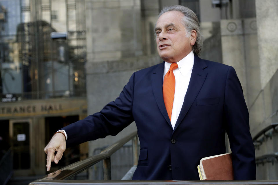 <p>Benjamin Brafman, attorney for Harvey Weinstein, arrives at the New York County Criminal Court before his client is scheduled to appear following allegations of sexual misconduct, Friday, May 25, 2018, in New York. Weinstein surrendered Friday to face rape and other charges from encounters with two women. (Photo: Julio Cortez/AP) </p>