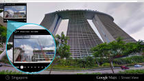 En la imagen se ve cómo lucía un edificio de Singapur en octubre del 2008, arriba a la izq, comparado con una imagen más reciente. (AP Photo/Google)