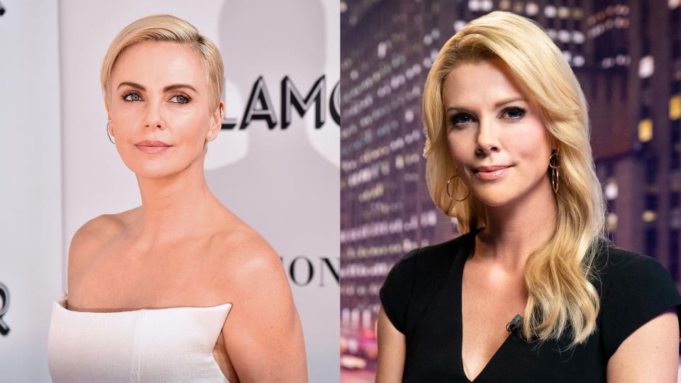 Under the watchful eye of Oscar-winning make-up maestro Kazu Hiro, Charlize Theron <a href="https://uk.movies.yahoo.com/bombshell-charlize-theron-megyn-kelly-makeup-transformation-115253822.html" data-ylk="slk:morphed into the Fox News presenter Megyn Kelly;elm:context_link;itc:0;sec:content-canvas;outcm:mb_qualified_link;_E:mb_qualified_link;ct:story;" class="link  yahoo-link">morphed into the Fox News presenter Megyn Kelly</a> for this drama about sexual harassment perpetrated by former CEO Roger Ailes. It appears to be a subtle transformation, but its exact detail required <a href="https://www.interviewmagazine.com/film/kazu-hiro-bombshell-charlize-theron-megyn-kelly-nicole-kidman-adam-sandler" rel="nofollow noopener" target="_blank" data-ylk="slk:extensive effort;elm:context_link;itc:0;sec:content-canvas" class="link ">extensive effort</a> on the part of Hiro. (Credit: Theo Wargo/WireImage/Lionsgate)