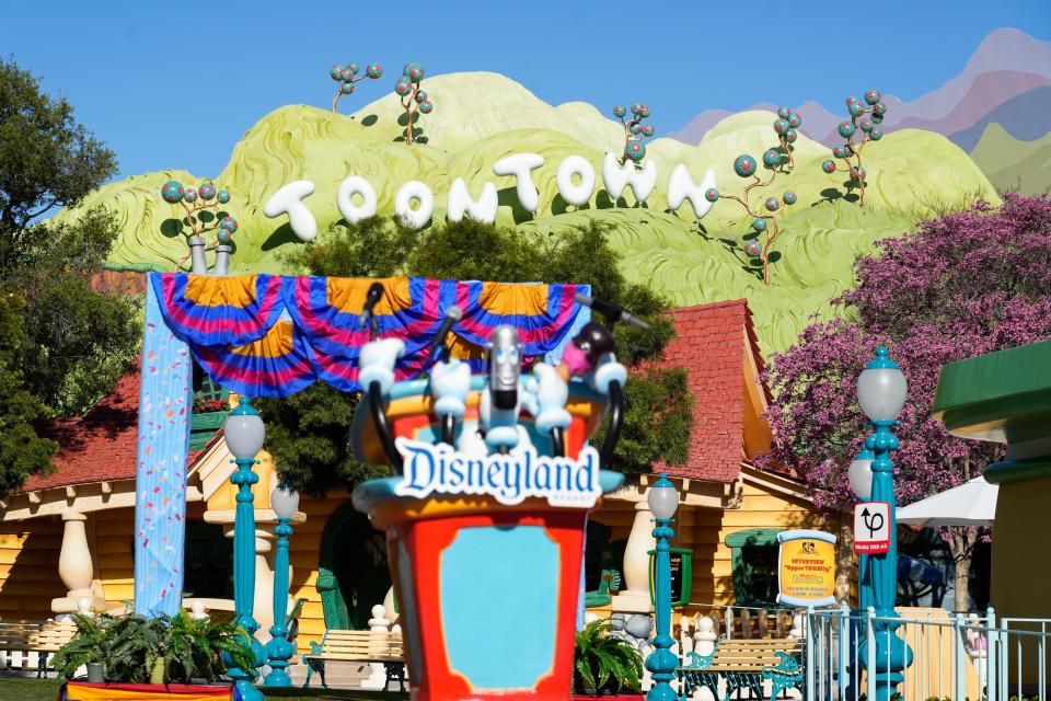 Mickey’s Toontown at Disneyland reopened on March 19 with natural trees, artificial turf-like greenspaces, benches and a shady enclave specifically designed as a quiet zone to block noise from the rest of the park.