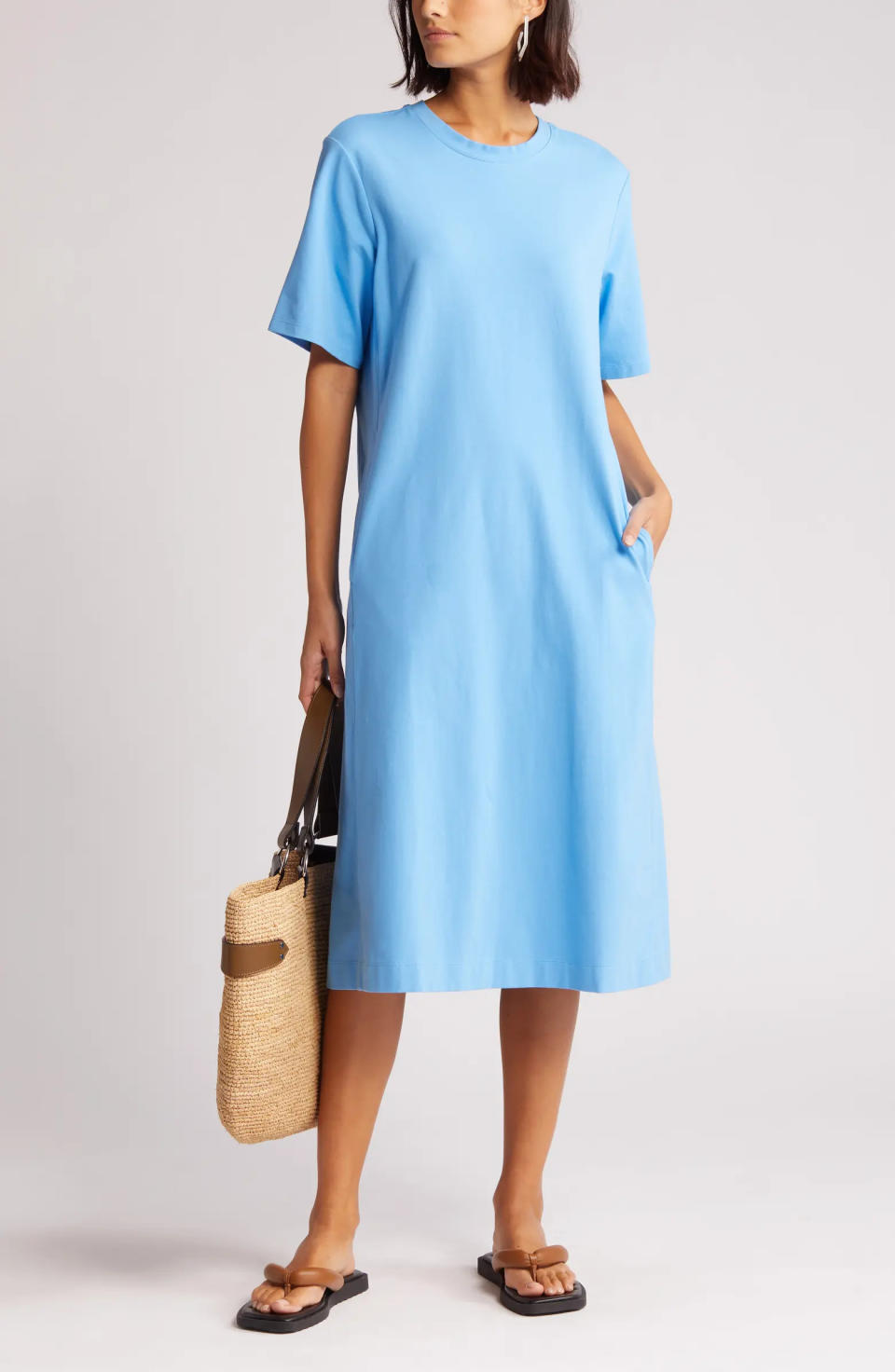 Nordstrom shoppers are so pleased with this midi t-shirt dress, they're ordering it in multiple colours, like this sky blue. 