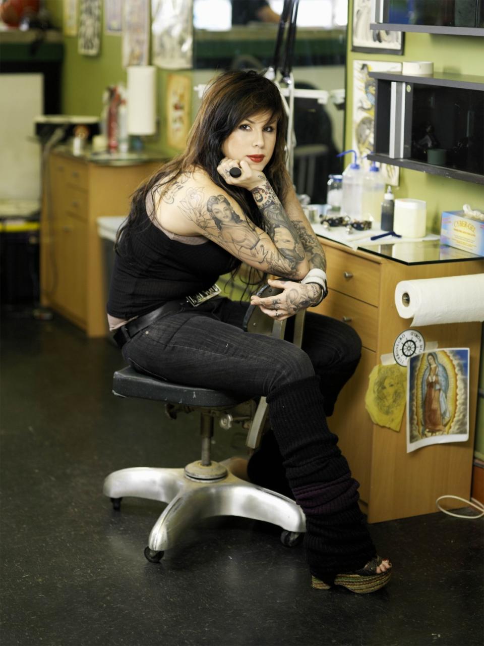 Kat Von D in a tattoo parlor on "Miami Ink."