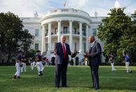 Trump hosts youth baseball players at the White House in Washington