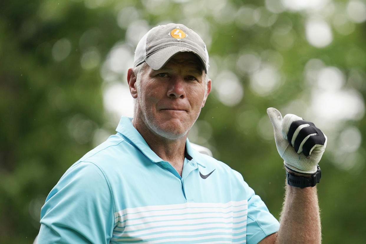 MADISON, WISCONSIN - JUNE 11: Former NFL player Brett Favre walks off the 10th tee box during the Celebrity Foursome at the second round of the American Family Insurance Championship at University Ridge Golf Club on June 11, 2022 in Madison, Wisconsin. (Photo by Patrick McDermott/Getty Images)